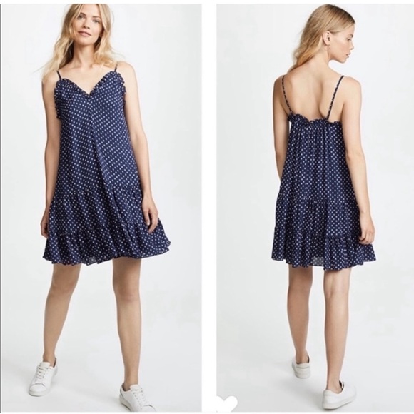 Rebecca Taylor Dresses & Skirts - Rebecca Taylor Navy Blue and Pink Polka Dot Ikat Layered Tank Dress Size 4